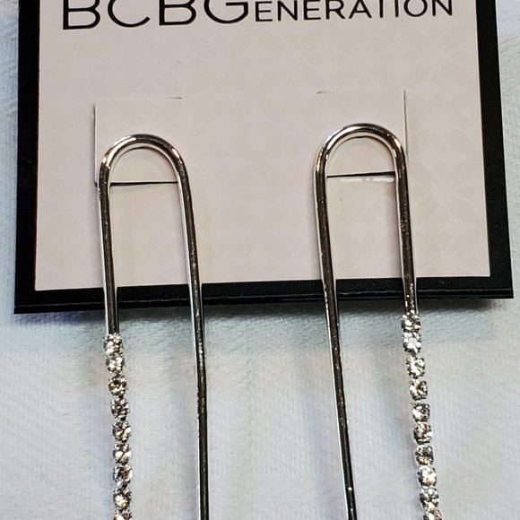 BCBGeneration Bar Drop Earrings Silvertone Set of - Picture 6 of 8